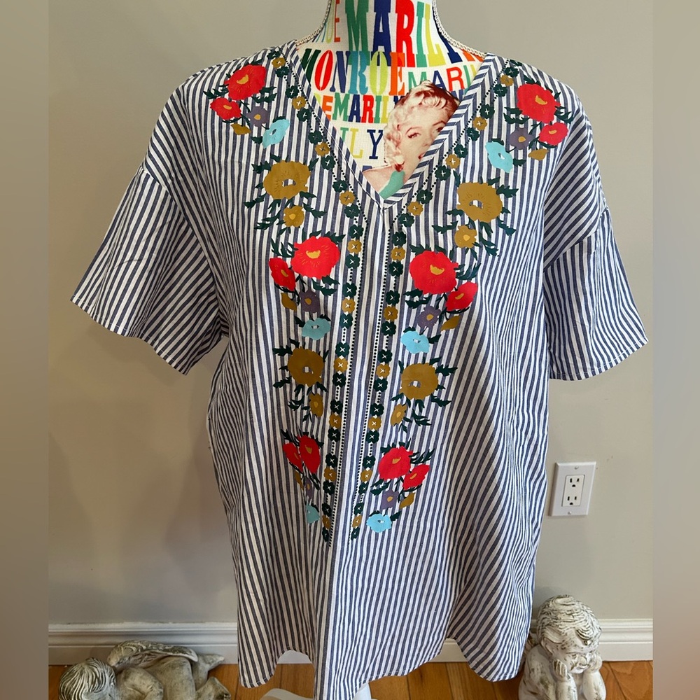 Striped Floral Top by Emery Rose
